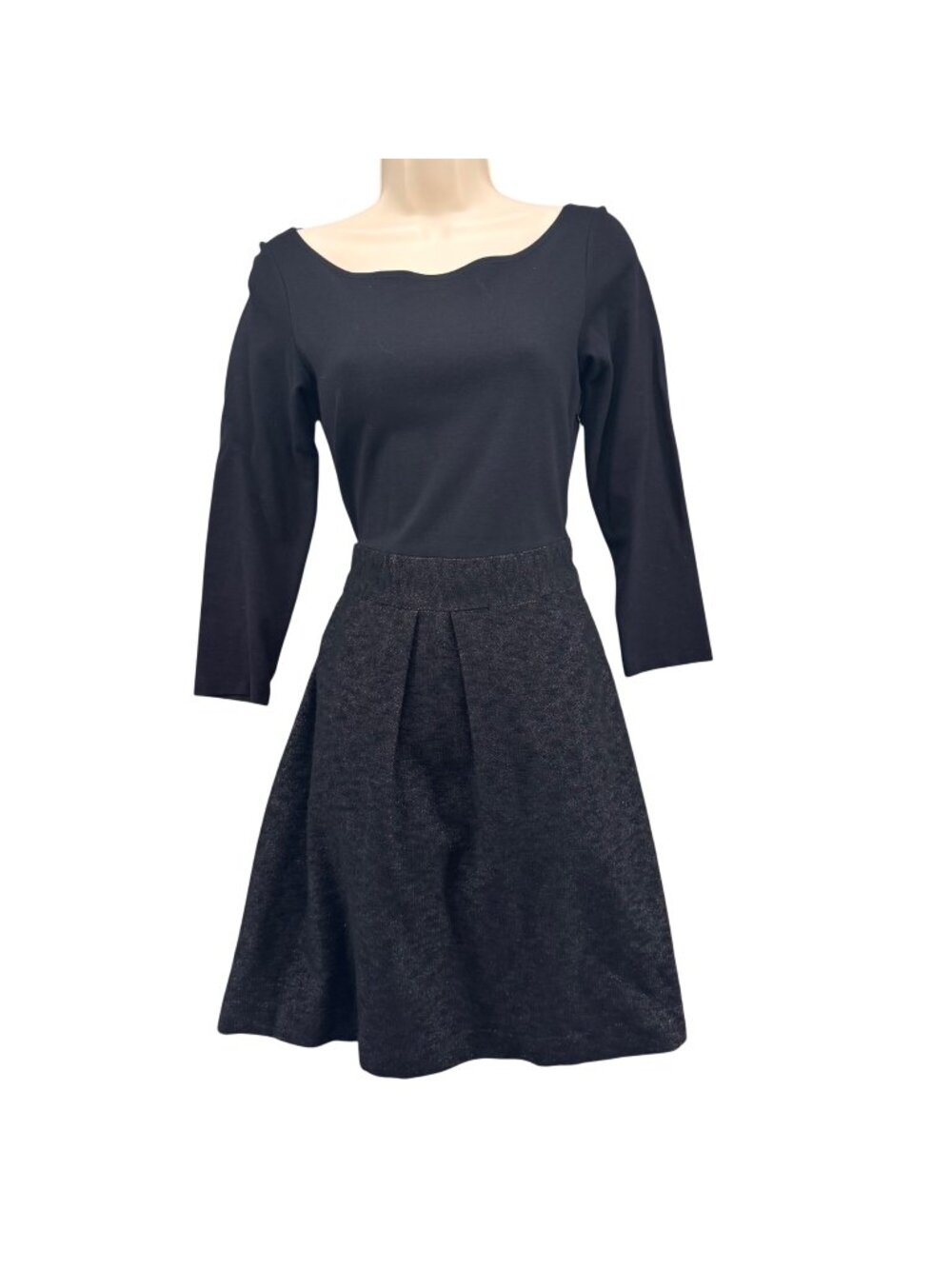 Theory Wool Blend Fit Flare Dress Black Metallic Long Sleeve Boat Neck Size 4